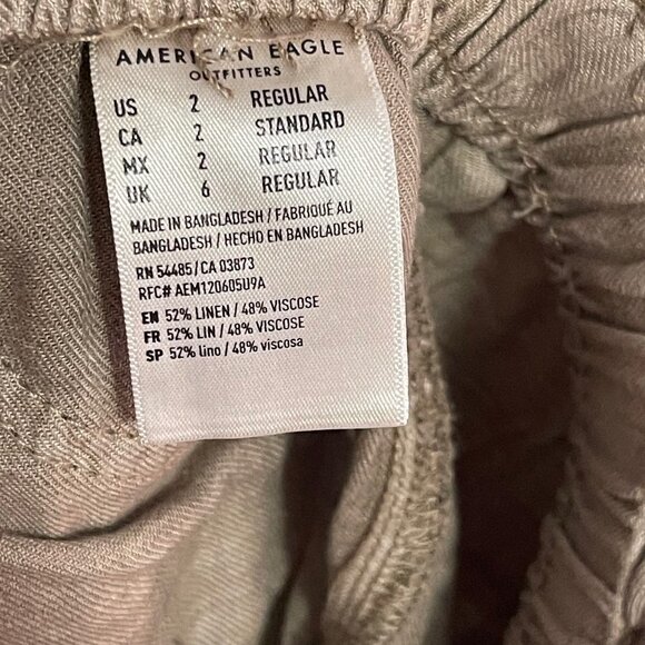 American Eagle Women's Green Linen Viscose Paperbag Flowy High Rise Pants Size 2 - Picture 5 of 8